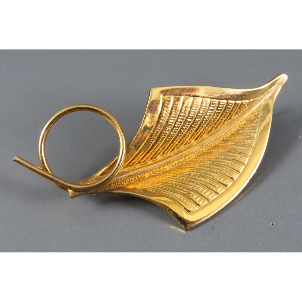 Vintage P&B Payer Baker GF GOLD FILLED Brooch Pin UNIQUE LEAF SHAPE w/Curly Stem